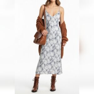 VINTAGE 90s Amaretta Blue & White Patterned Midi Slip Dress Size Medium